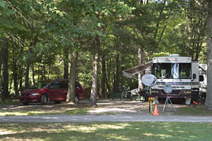 Our Saint Clair campsite with Tom and Larry's satelite setup