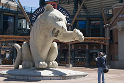 Tiger sculpture at the Comerica Park entrance