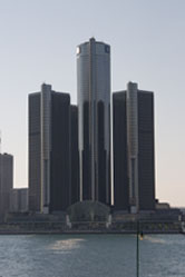 Renaissance Center and General Motors Building from across the Michigan River in Windsor, Ontartio